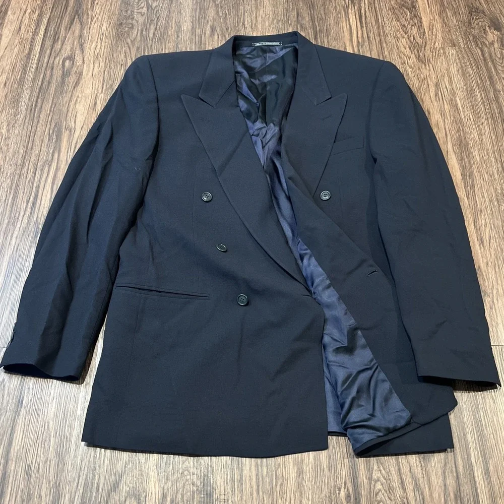 Ermenegildo Zegna Soft Double Breasted Navy Blue Wool Blazer Size 54L  Wool READ
